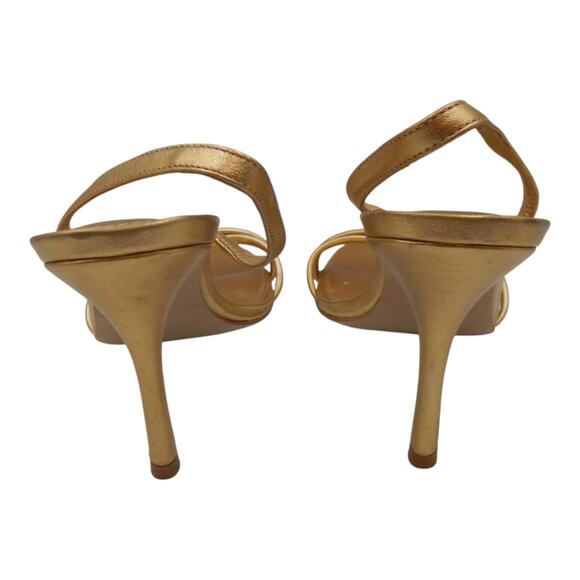 Larroude Anne Slingback Heels Sandals Gold Metallic Leather Size 10 - Picture 5 of 7